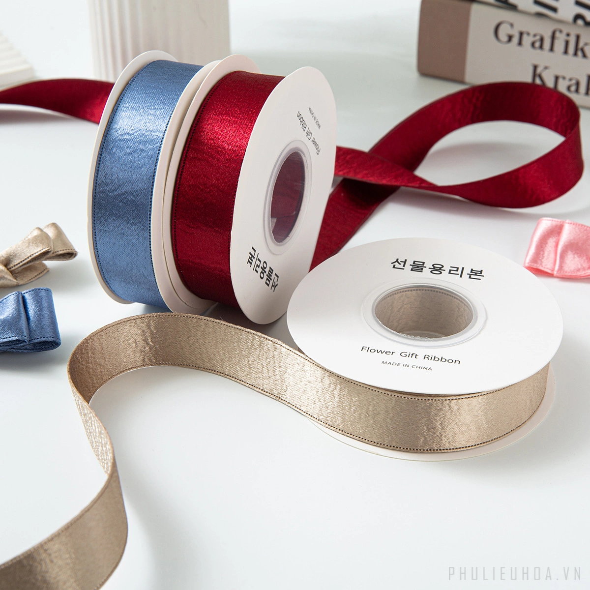 Cuộn ruy băng lụa nhung da PU ánh kim gói hoa buộc nơ quà tặng 2.5cm x 10yard ảnh 7