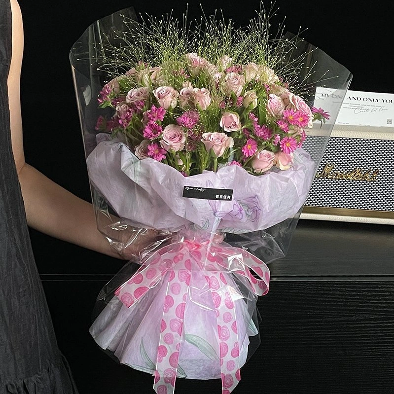 Giấy lụa vân lông không dệt in hoa 50cm x 5 yard ảnh 4