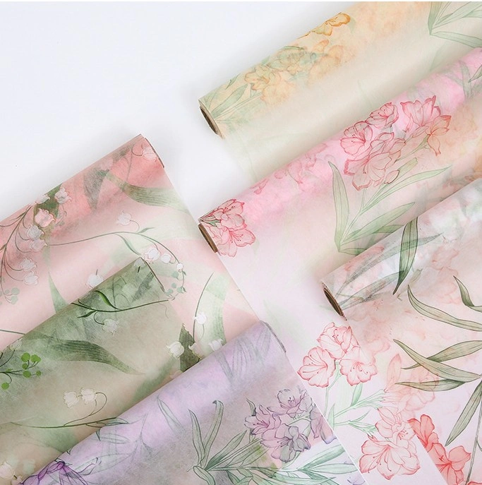 Giấy lụa vân lông không dệt in hoa 50cm x 5 yard ảnh 5