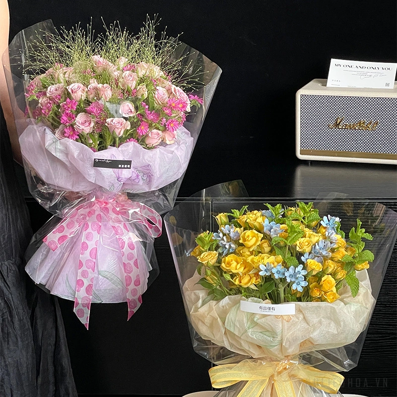 Giấy lụa vân lông không dệt in hoa 50cm x 5 yard ảnh 3