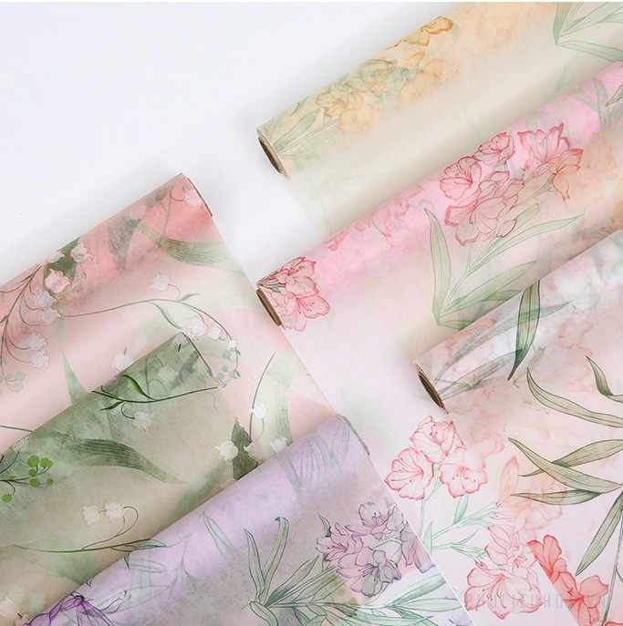 Giấy lụa vân lông không dệt in hoa 50cm x 5 yard ảnh 5