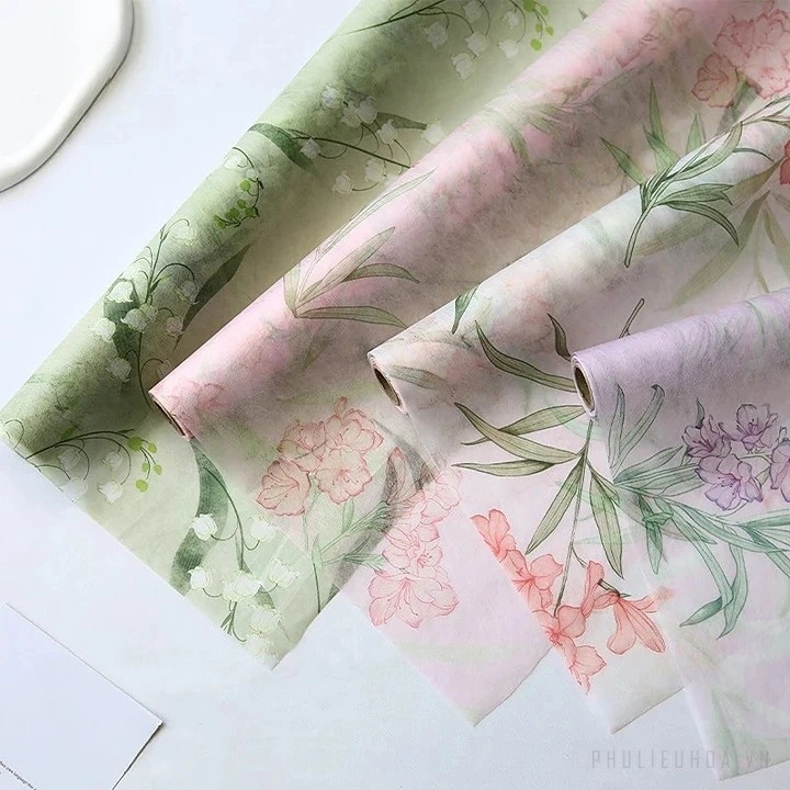 Giấy lụa vân lông không dệt in hoa 50cm x 5 yard ảnh 8