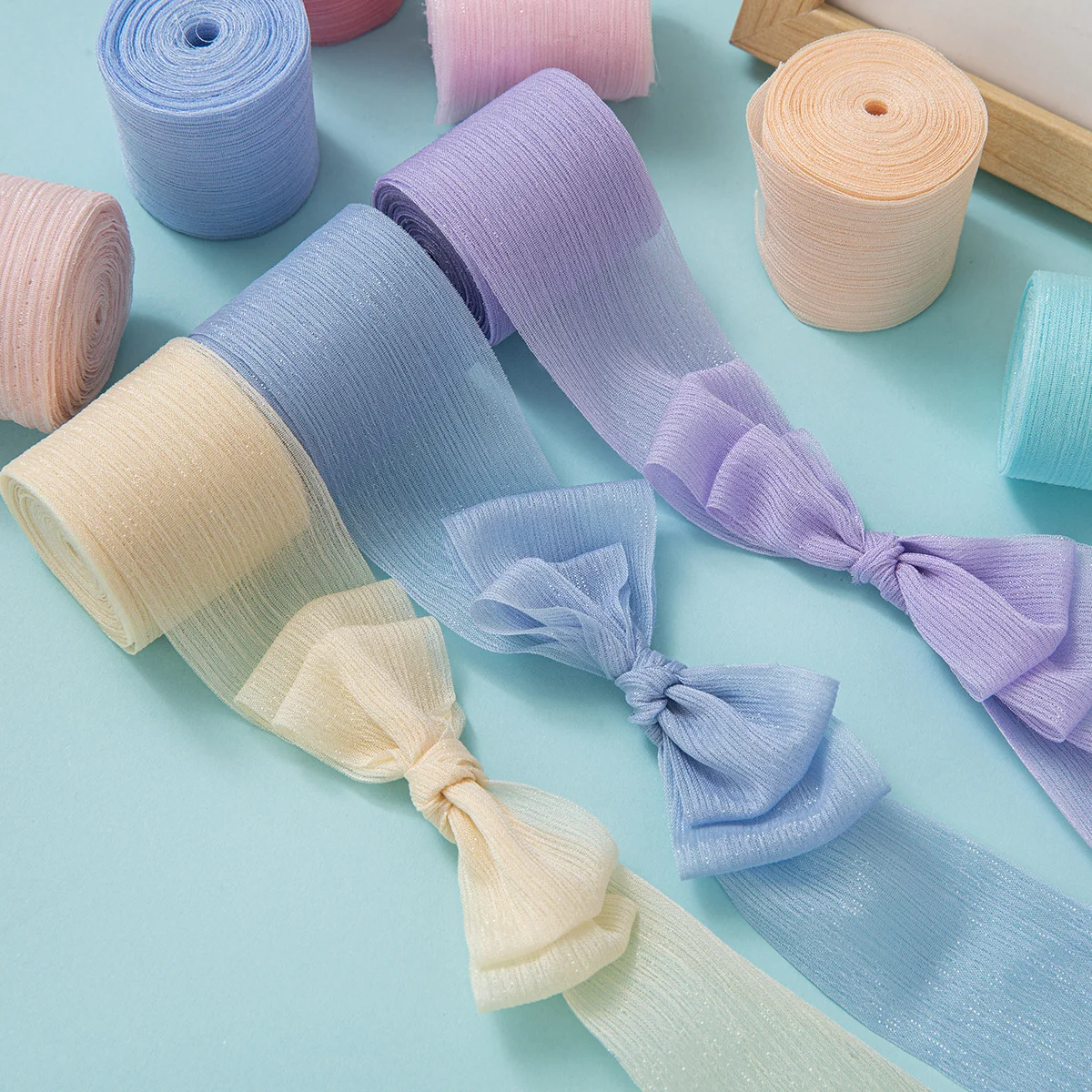 Cuộn ruy băng voan nhăn crepe kim tuyến pastel gói hoa buộc nơ 4cm x5m ảnh 5