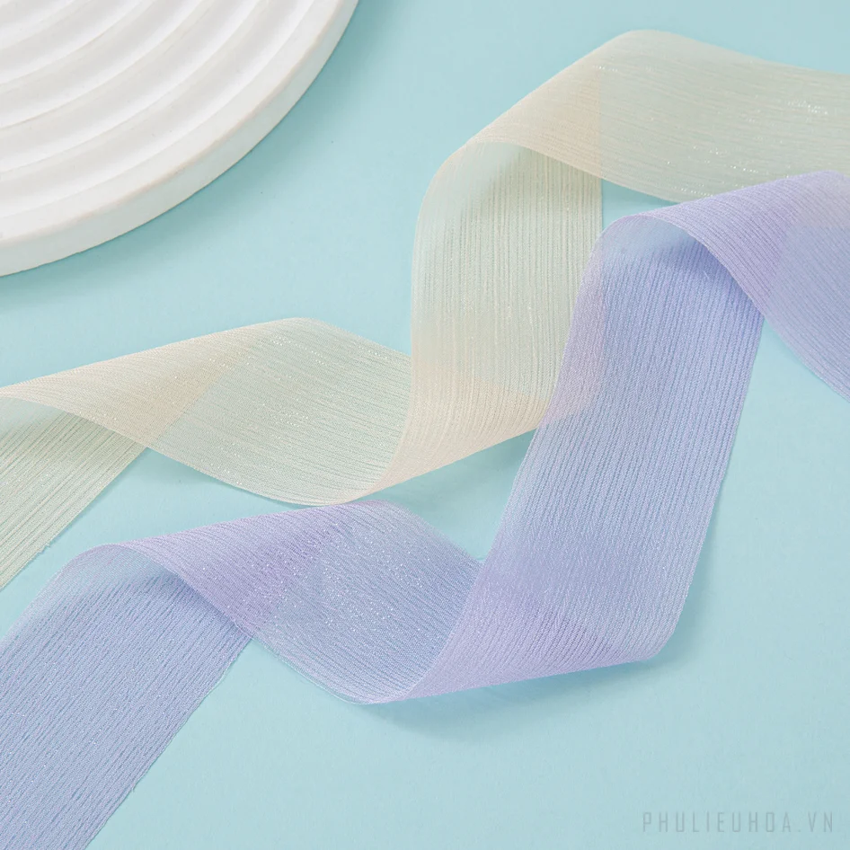 Cuộn ruy băng voan nhăn crepe kim tuyến pastel gói hoa buộc nơ 4cm x5m ảnh 2