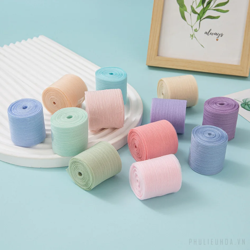 Cuộn ruy băng voan nhăn crepe kim tuyến pastel gói hoa buộc nơ 4cm x5m ảnh 6