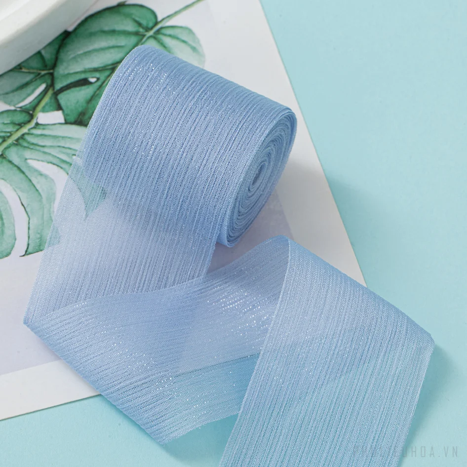 Cuộn ruy băng voan nhăn crepe kim tuyến pastel gói hoa buộc nơ 4cm x5m ảnh 8