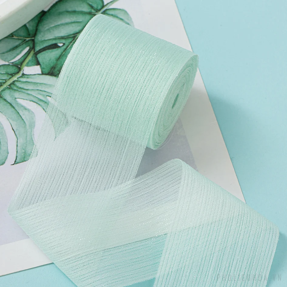 Cuộn ruy băng voan nhăn crepe kim tuyến pastel gói hoa buộc nơ 4cm x5m ảnh 10