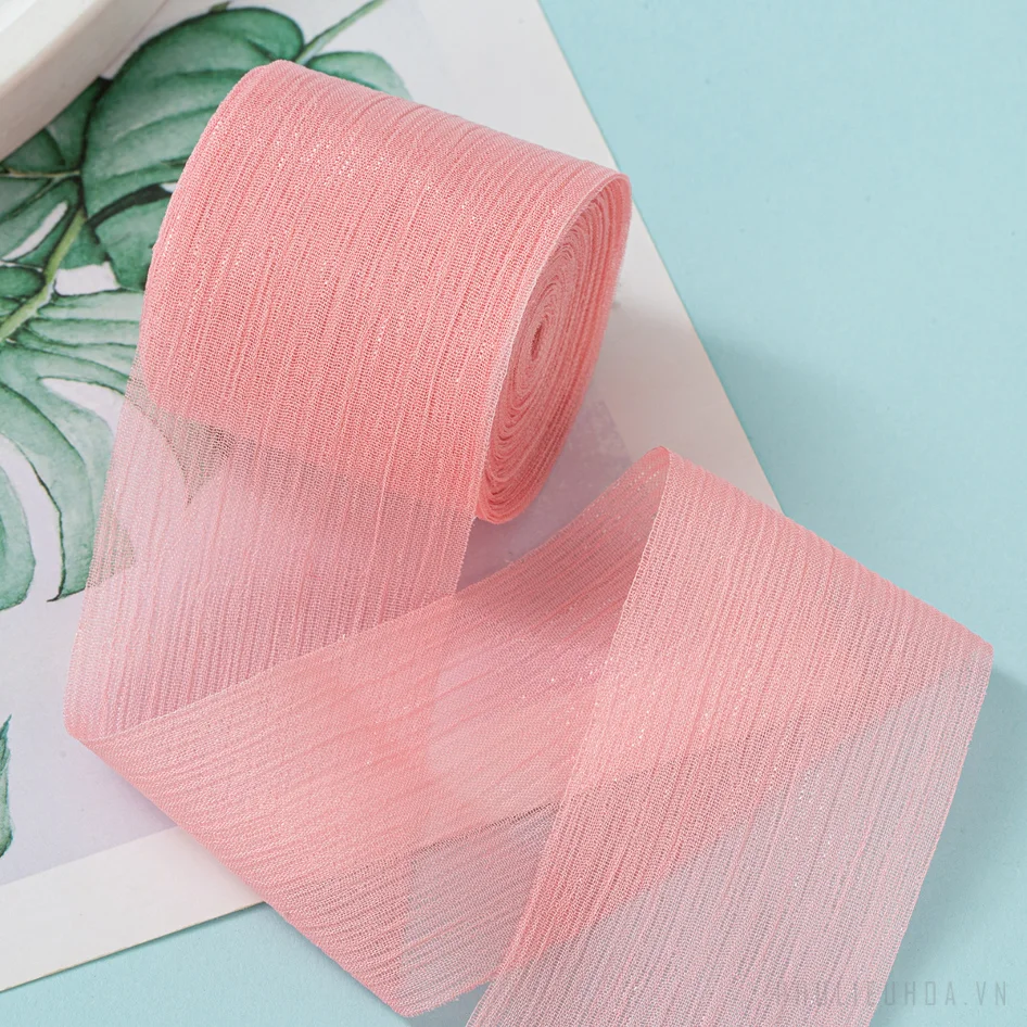Cuộn ruy băng voan nhăn crepe kim tuyến pastel gói hoa buộc nơ 4cm x5m ảnh 12