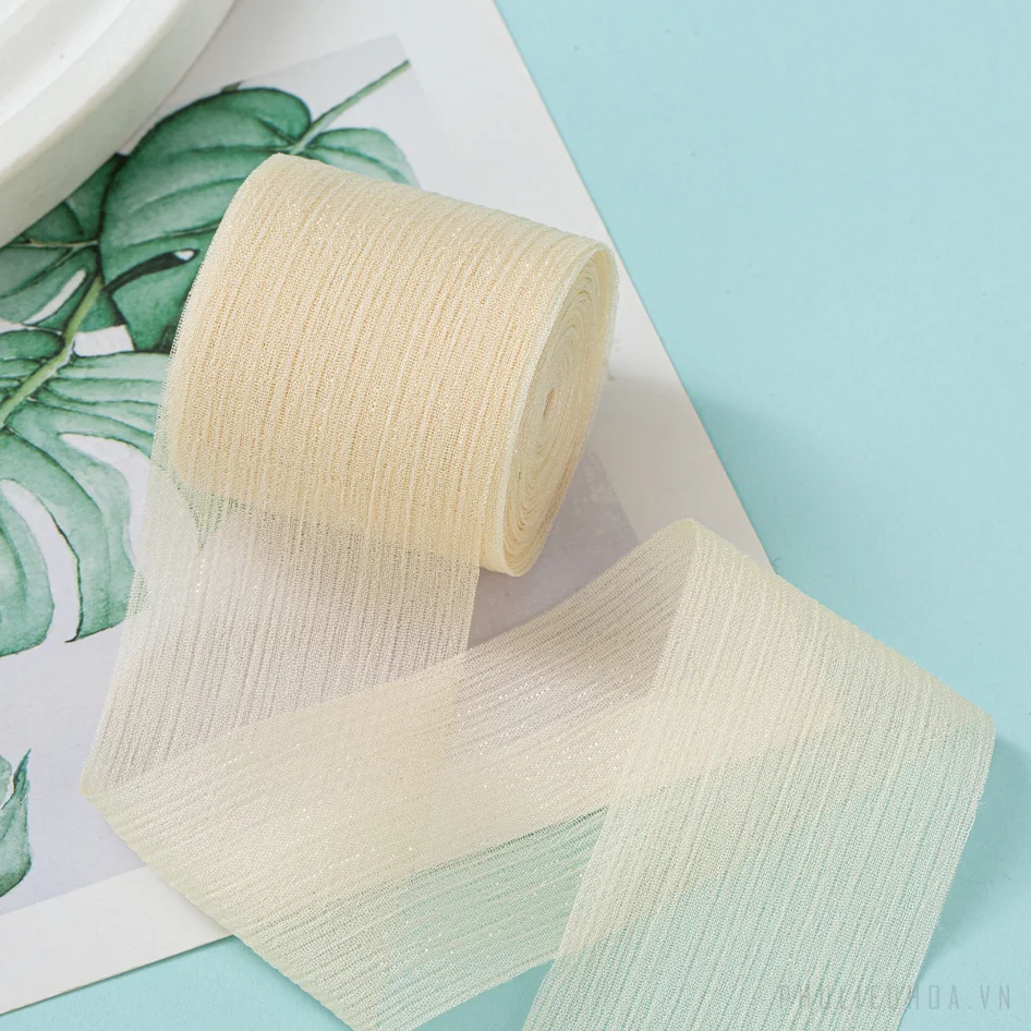 Cuộn ruy băng voan nhăn crepe kim tuyến pastel gói hoa buộc nơ 4cm x5m ảnh 13