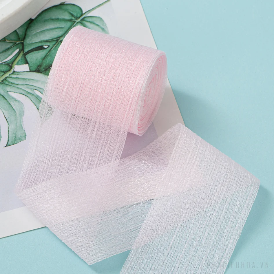Cuộn ruy băng voan nhăn crepe kim tuyến pastel gói hoa buộc nơ 4cm x5m ảnh 15