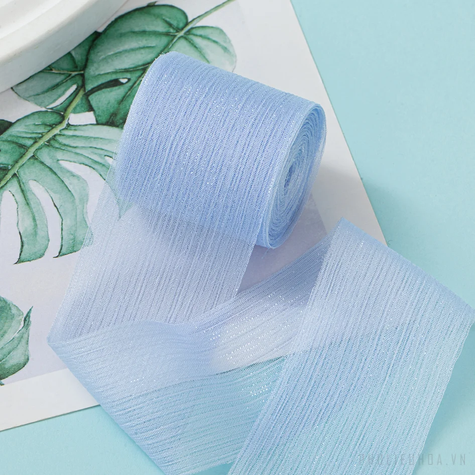 Cuộn ruy băng voan nhăn crepe kim tuyến pastel gói hoa buộc nơ 4cm x5m ảnh 16