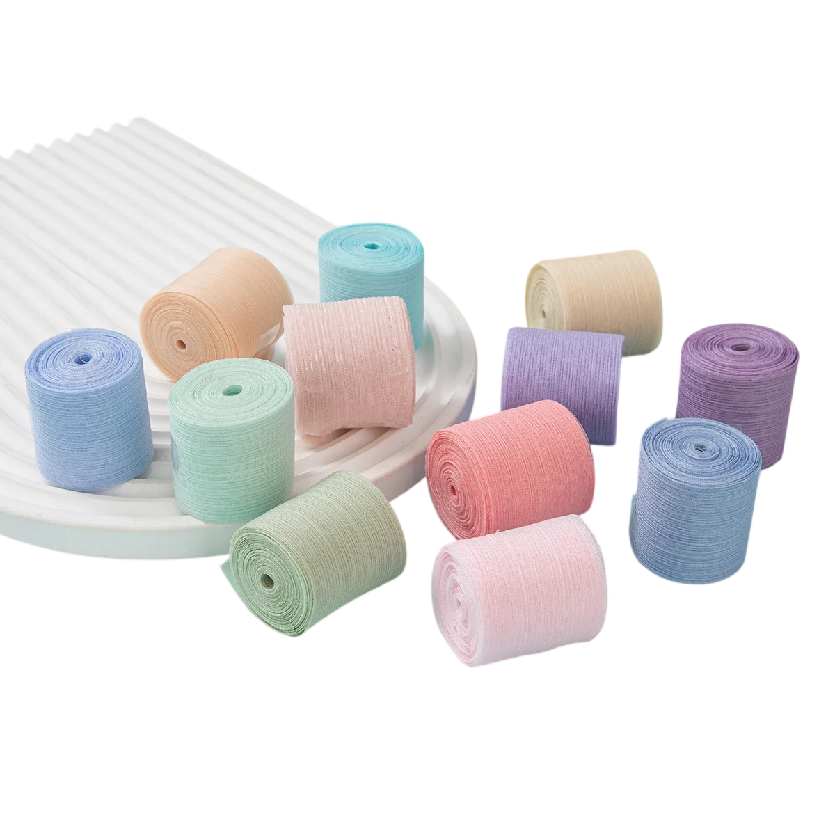 Cuộn ruy băng voan nhăn crepe kim tuyến pastel gói hoa buộc nơ 4cm x5m ảnh 1