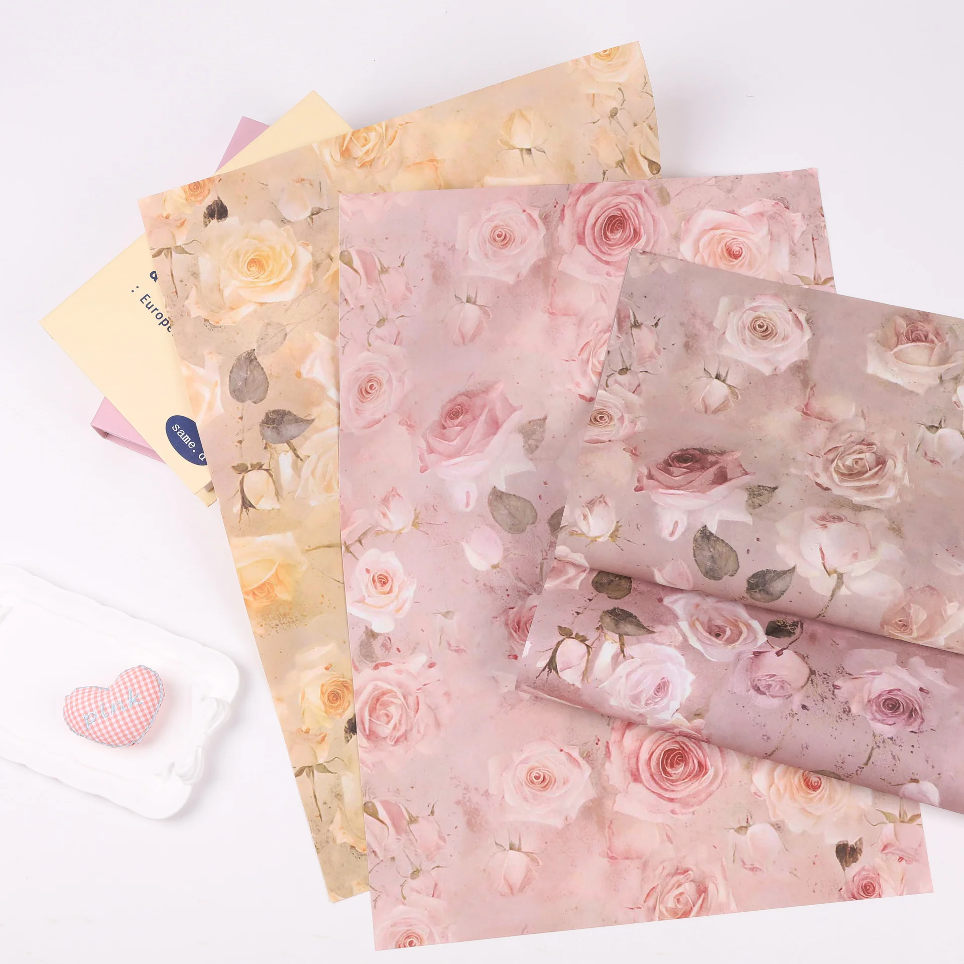 Giấy gói hoa một mặt Fenghua họa tiết hoa hồng lãng mạn tone Pastel bản 35x50cm ảnh 6