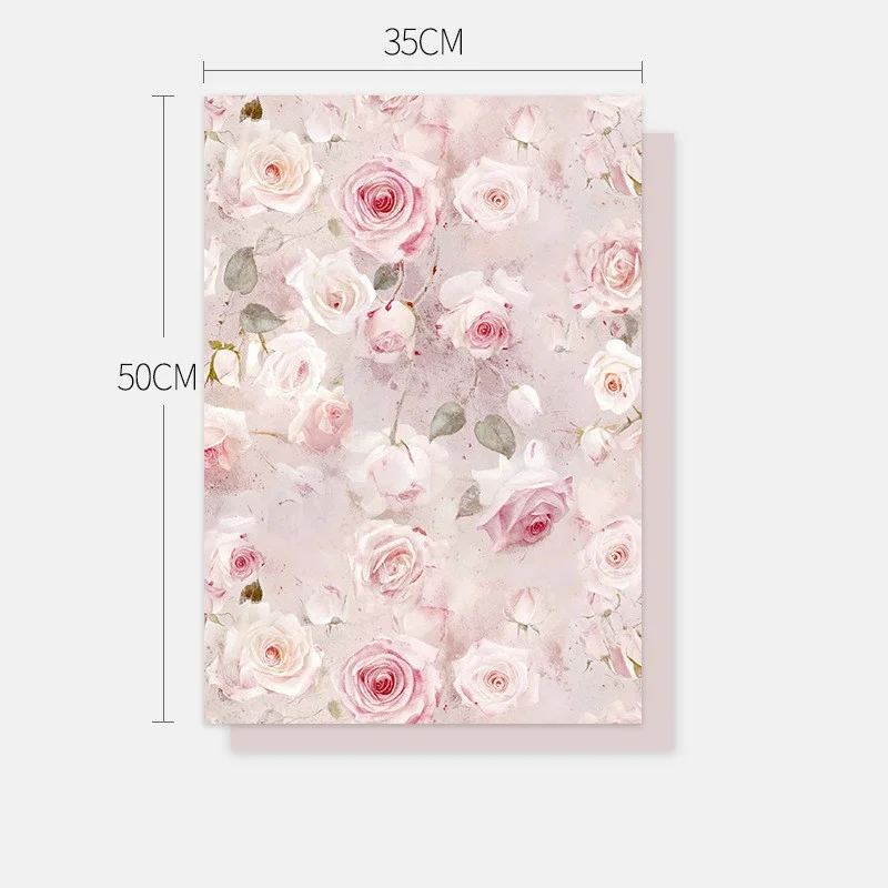 Giấy gói hoa một mặt Fenghua họa tiết hoa hồng lãng mạn tone Pastel bản 35x50cm ảnh 8