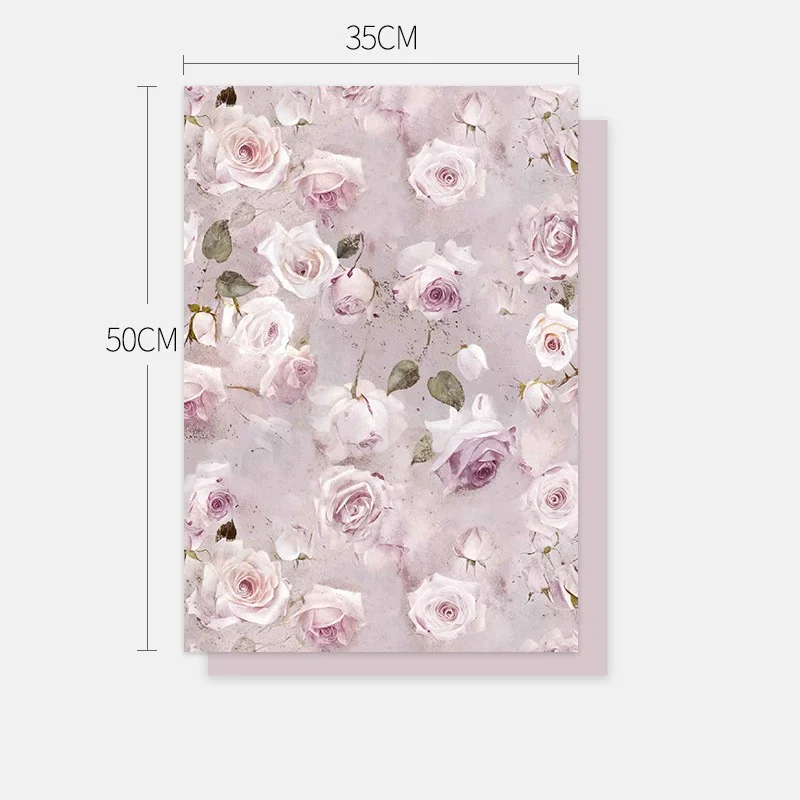 Giấy gói hoa một mặt Fenghua họa tiết hoa hồng lãng mạn tone Pastel bản 35x50cm ảnh 9