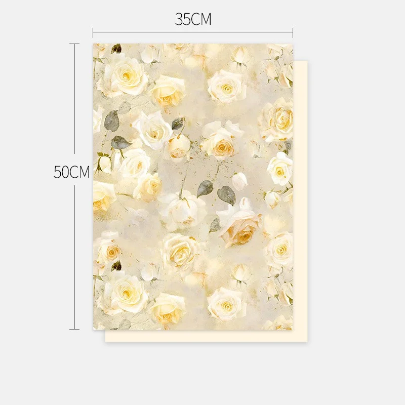 Giấy gói hoa một mặt Fenghua họa tiết hoa hồng lãng mạn tone Pastel bản 35x50cm ảnh 10
