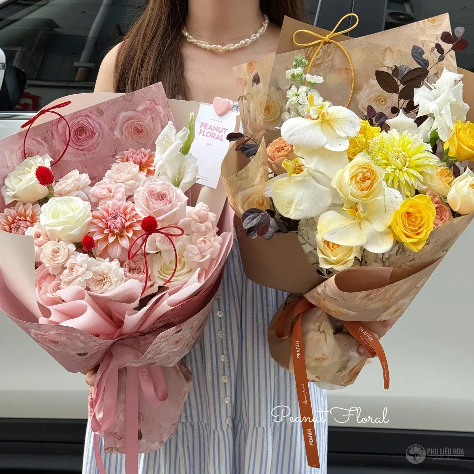 Giấy gói hoa một mặt Fenghua họa tiết hoa hồng lãng mạn tone Pastel bản 35x50cm ảnh 4