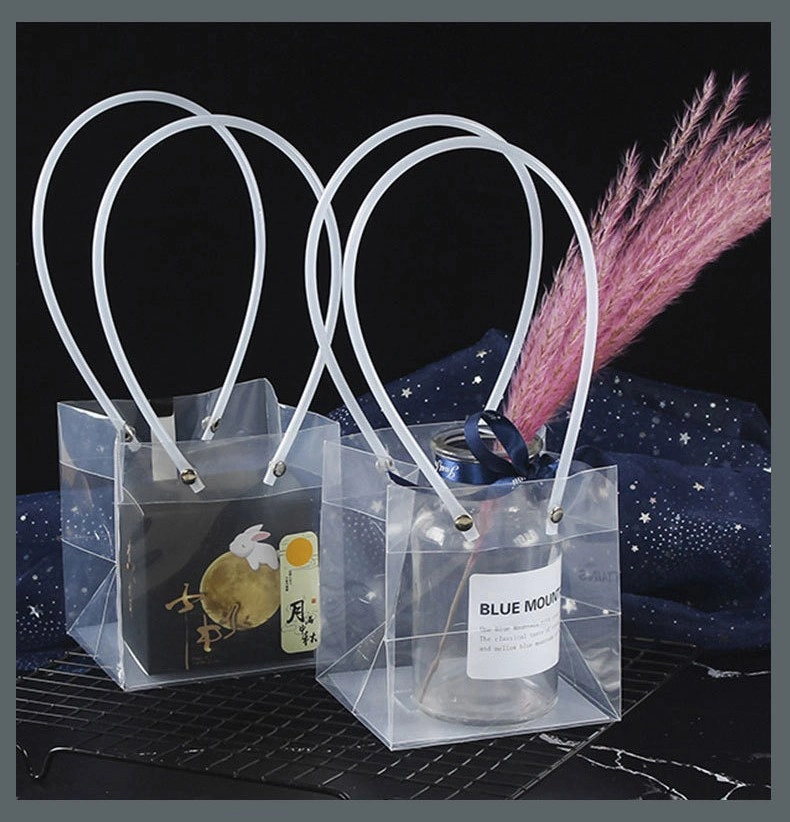 Túi nhựa trong suốt quai ống xách hoa, quà nhiều size (combo 10 túi) ảnh 12