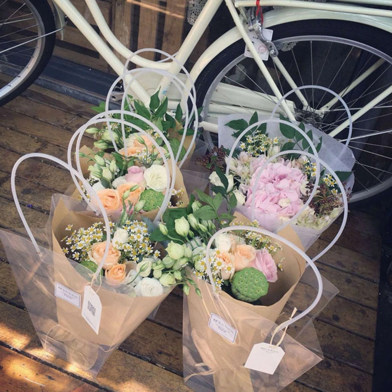 Túi nhựa trong suốt quai ống xách hoa, quà nhiều size (combo 10 túi) ảnh 2