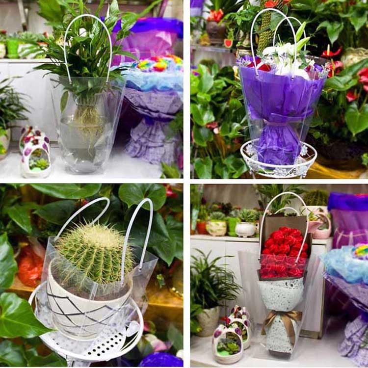 Túi nhựa trong suốt quai ống xách hoa, quà nhiều size (combo 10 túi) ảnh 4