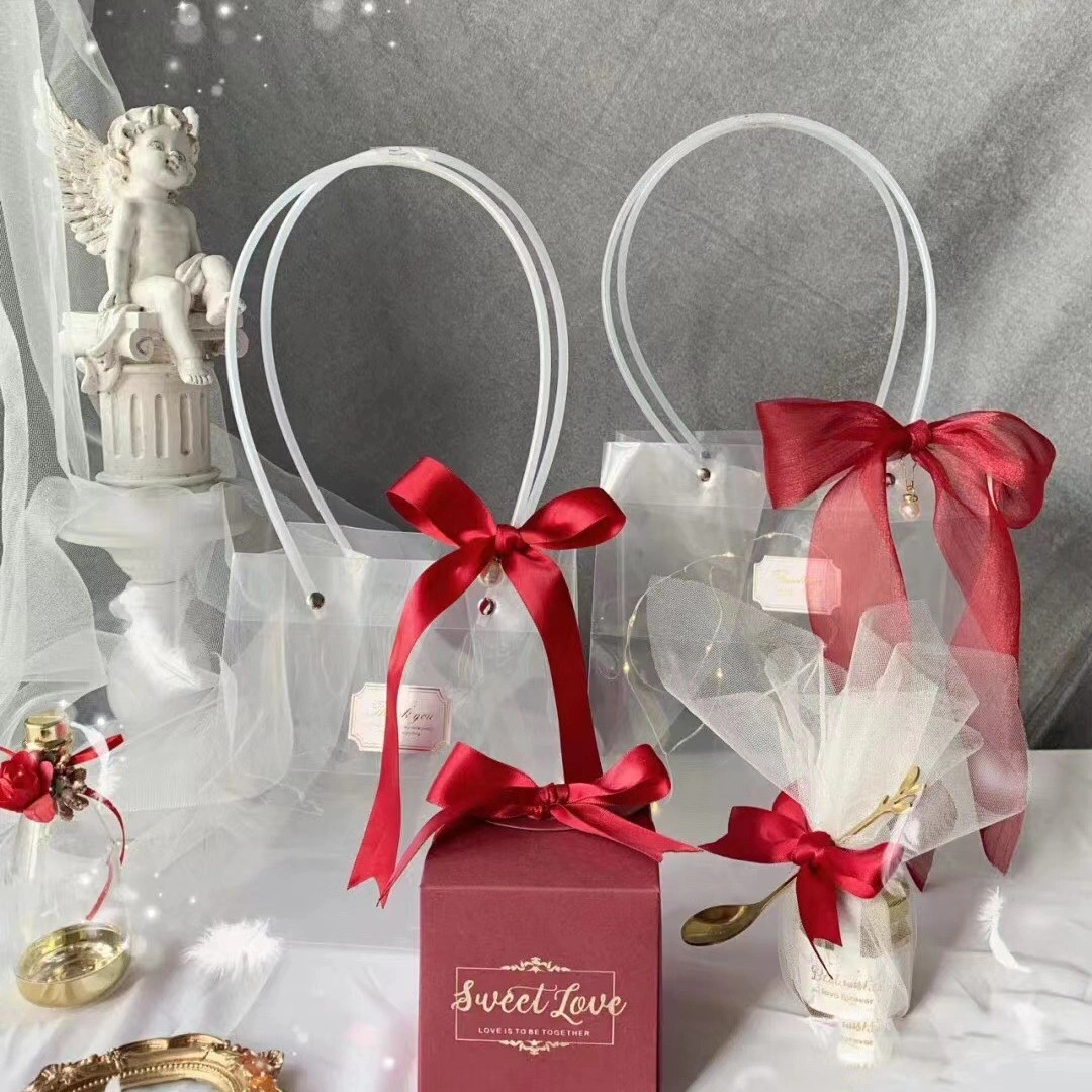 Túi nhựa trong suốt quai ống xách hoa, quà nhiều size (combo 10 túi) ảnh 5