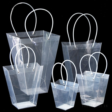 Túi nhựa trong suốt quai ống xách hoa, quà nhiều size (combo 10 túi) ảnh 11