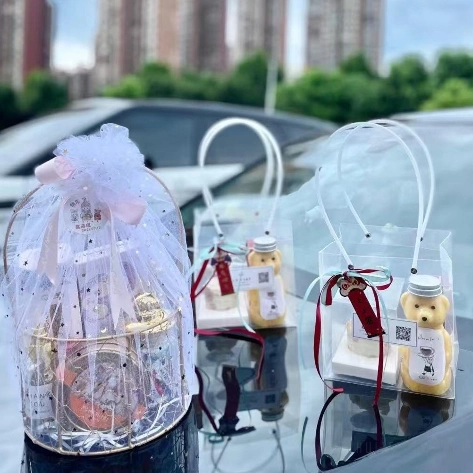 Túi nhựa trong suốt quai ống xách hoa, quà nhiều size (combo 10 túi) ảnh 6