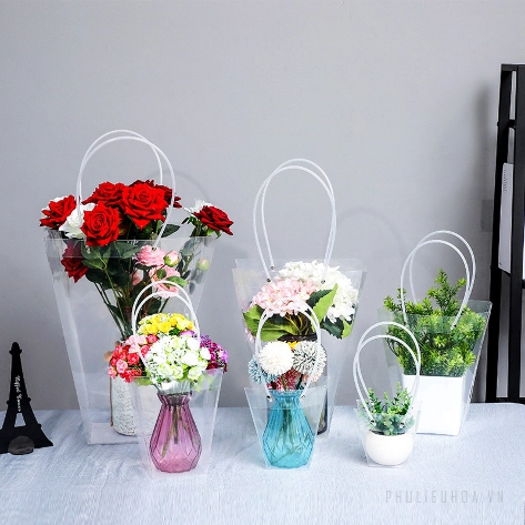 Túi nhựa trong suốt quai ống xách hoa, quà nhiều size (combo 10 túi) ảnh 8
