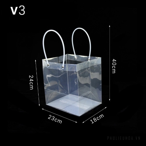 Túi nhựa trong suốt quai ống xách hoa, quà nhiều size (combo 10 túi) ảnh 15