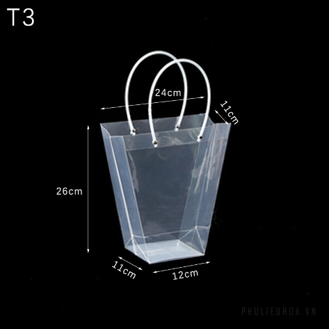 Túi nhựa trong suốt quai ống xách hoa, quà nhiều size (combo 10 túi) ảnh 19