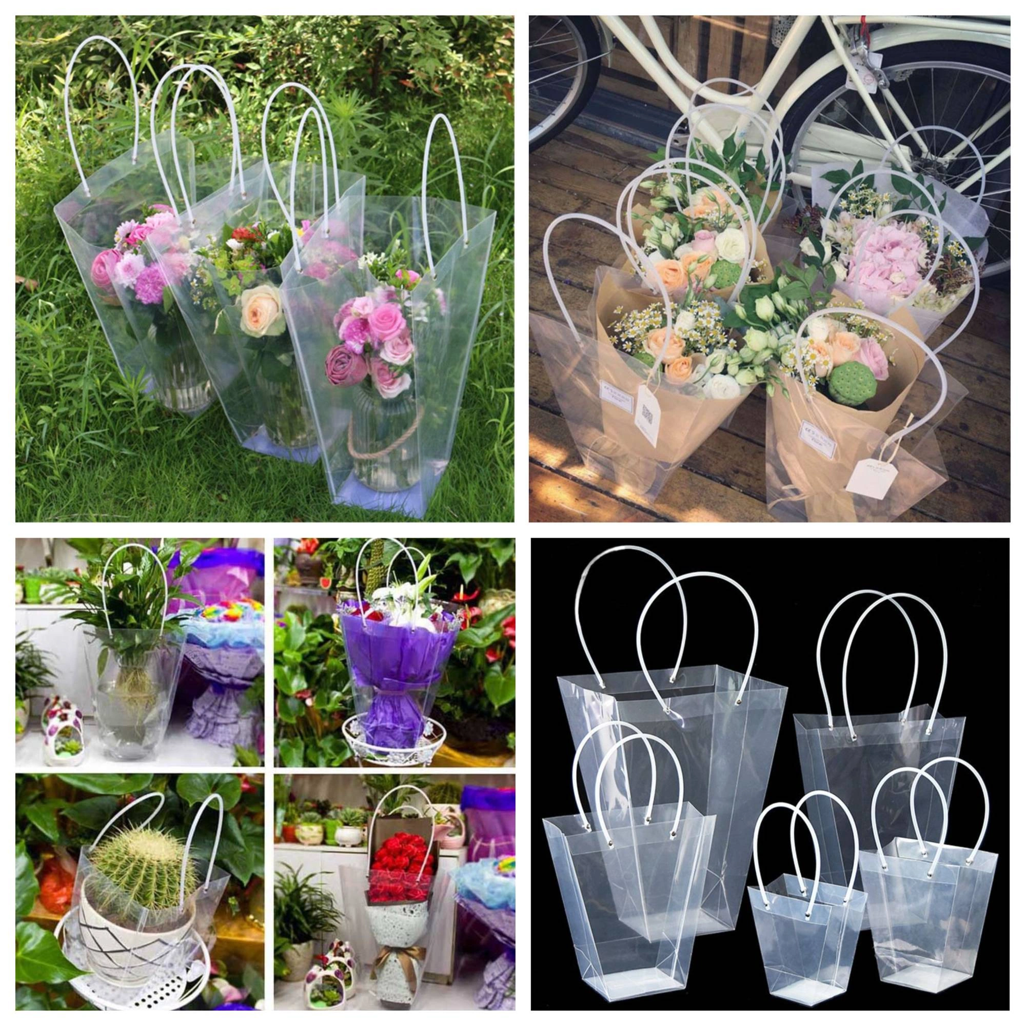 Túi nhựa trong suốt quai ống xách hoa, quà nhiều size (combo 10 túi) ảnh 1