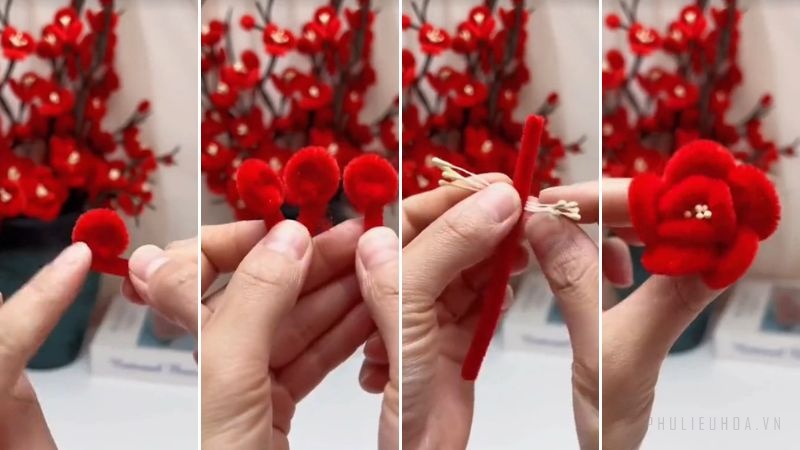 Hướng dẫn chi tiết cách làm hoa đào bằng kẽm nhung