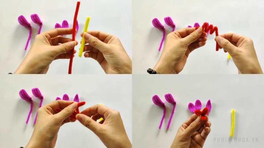 Gắn các bộ phận đã làm để tạo thành bông hoa ly hoàn thiện