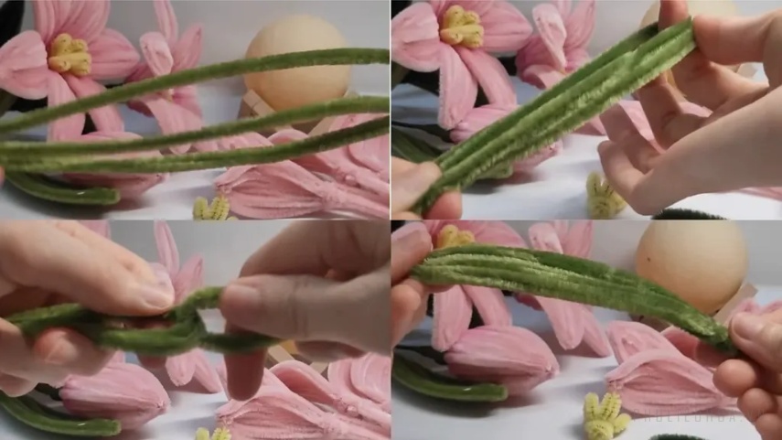 Lấy keo nến để gắn chặt 6 cánh hoa vào phần kẽm cành giúp tạo thành bông hoa hoàn chỉnh