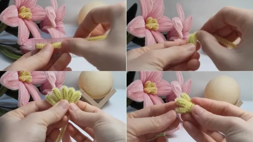 Tạo hình lá hoa ly bằng kẽm nhung màu xanh