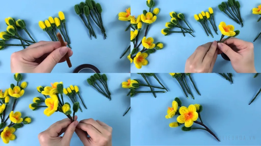 Khóe léo làm nụ hoa mai bằng kẽm nhung