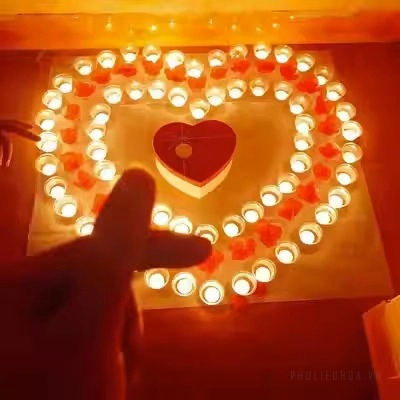 Hộp 50 nến Tealight trang trí hình trái tim không mùi không khói ảnh 3