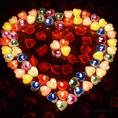 Hộp 50 nến Tealight trang trí hình trái tim không mùi không khói ảnh 4