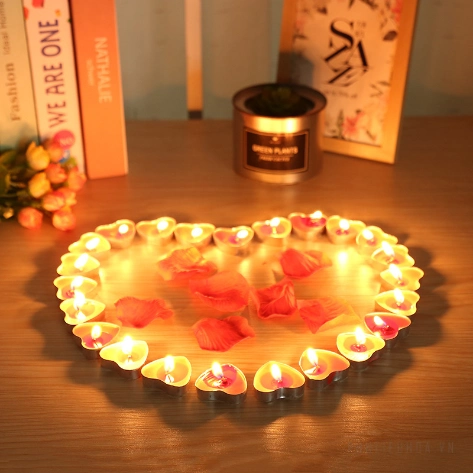 Hộp 50 nến Tealight trang trí hình trái tim không mùi không khói ảnh 5