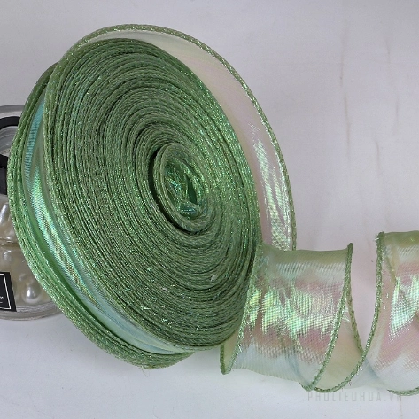 Ruy băng voan 4cm viền sóng màu cầu vồng ảnh 33