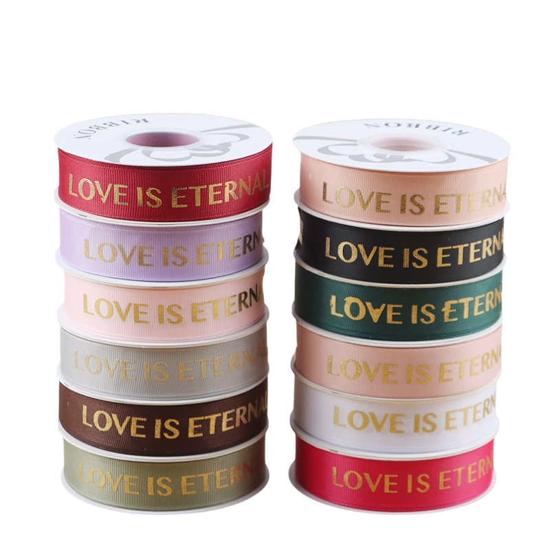 Dây ruy băng gân in chữ đồng Love Is Eternal bản 2.5cm x 30yard nhiều màu ảnh 1