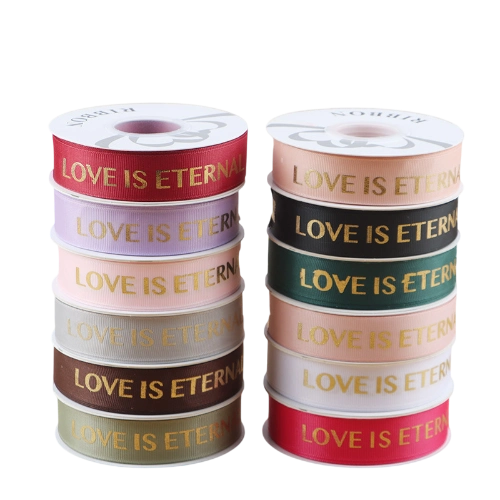 Ảnh sản phẩm Dây ruy băng gân in chữ đồng Love Is Eternal bản 2.5cm x 30yard nhiều màu  1