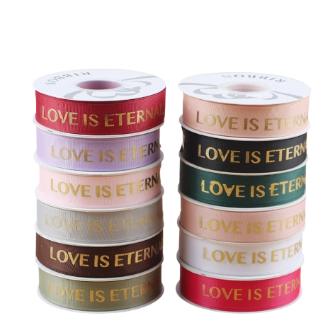 Dây ruy băng gân in chữ đồng Love Is Eternal bản 2.5cm x 30yard nhiều màu ảnh 1