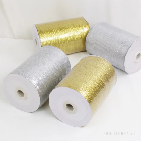 Ruy băng nhũ kim tuyến vàng bạc bản 0.3 x 800m ảnh 9