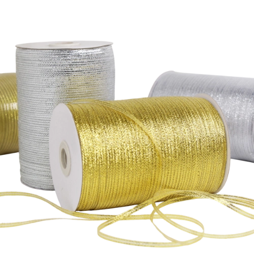 Ảnh sản phẩm Ruy băng nhũ kim tuyến vàng bạc bản 0.3 x 800m  1