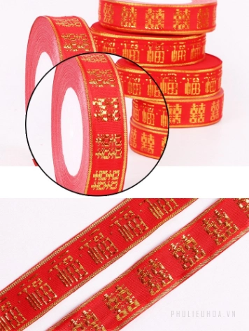 Ruy băng cưới đỏ chữ Phúc khổ 2,5cm x 22m ảnh 8