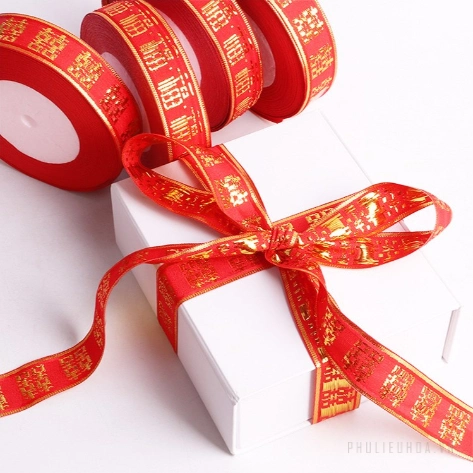 Ruy băng cưới đỏ chữ Phúc khổ 2,5cm x 22m ảnh 3