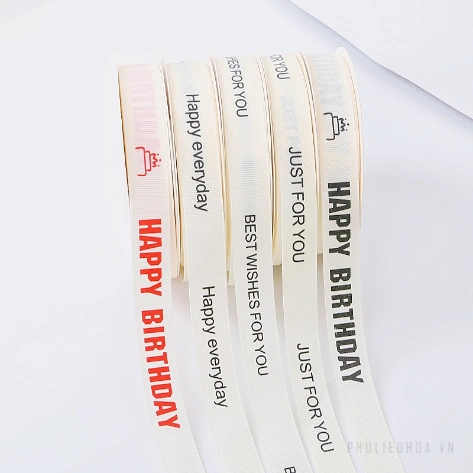 Ruy băng sinh nhật trắng sữa khổ 2cm x 22m Happy Birth Day ảnh 2
