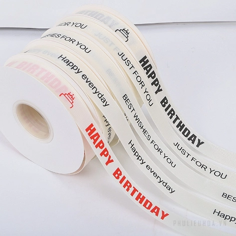 Ruy băng sinh nhật trắng sữa khổ 2cm x 22m Happy Birth Day ảnh 3