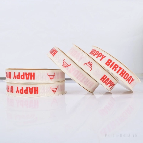 Ruy băng sinh nhật trắng sữa khổ 2cm x 22m Happy Birth Day ảnh 5